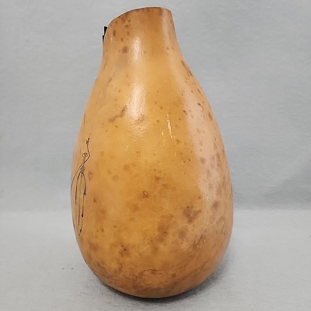 2004 SIGNED Southwestern Art Gourd Vase Painted Handmade Joan Mitchell KS - Picture 3 of 9